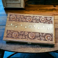 Sold By ZAIN R CREATION Jewellery Box Carving with Brass Inlay - L.10'' W.6'' H.2.5''