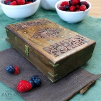 Sold By ZAIN R CREATION Jewellery Box Carving with Brass Inlay - L.12'' W.8'' H.3.5''