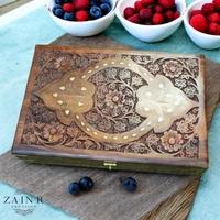 Sold By ZAIN R CREATION Jewellery Box Carving With Brass Inlay - L.12'' W.8'' H.3.5''
