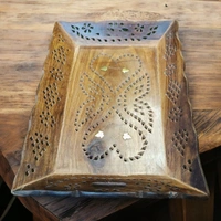 Sold By ZAIN R CREATION Tray Brass Inlay - L.12.5'' W.9'' H.1.5'', Natural Polish, Wooden