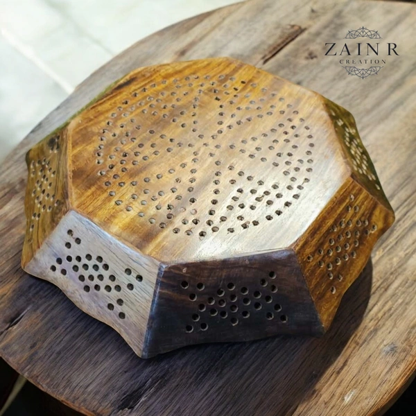 Sold By ZAIN R CREATION Tray Brass Inlay Hexagonal - Dia.11'' H.1.5'', Natural Polish, Wooden