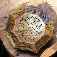 Sold By ZAIN R CREATION Tray Brass Inlay Hexagonal - Dia.11'' H.1.5'', Natural Polish, Wooden