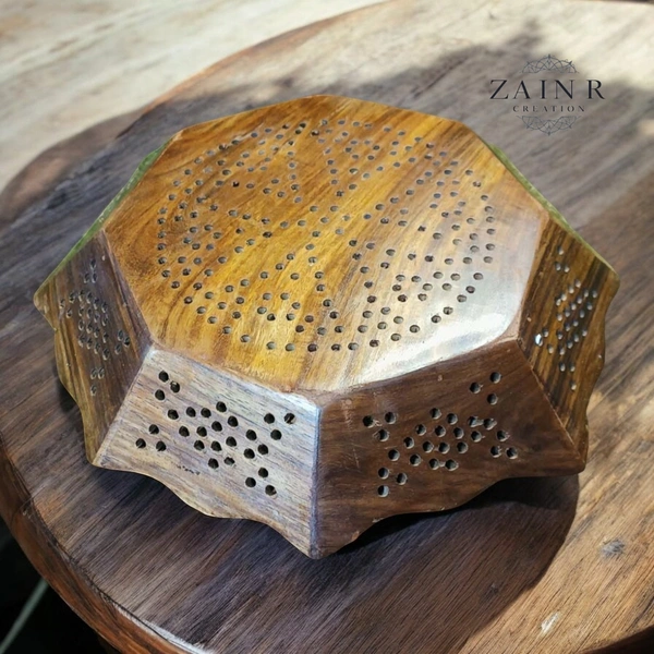 Sold By ZAIN R CREATION Tray Brass Inlay Hexagonal - Dia.12'' H.1.5'', Natural Polish, Wooden