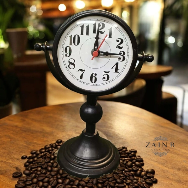 Sold By ZAIN R CREATION Table Clock for Office, Home Use - H.9.5'' L.6.5'' Base. 4'', Black, Iron