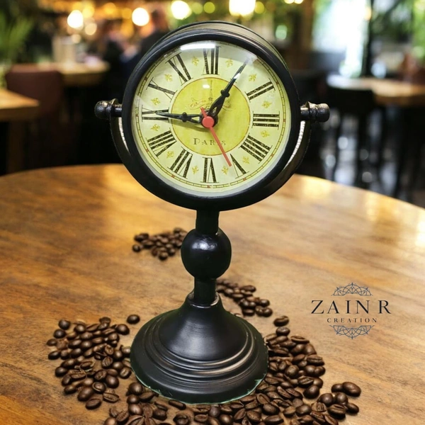 Sold By ZAIN R CREATION Table Clock for Office, Home Use - H.8.5'' L.5'' Base. 3'', Black, Iron