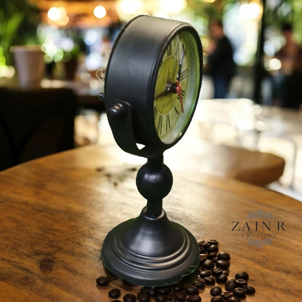 Sold By ZAIN R CREATION Table Clock for Office, Home Use - H.8.5'' L.5'' Base. 3'', Black, Iron
