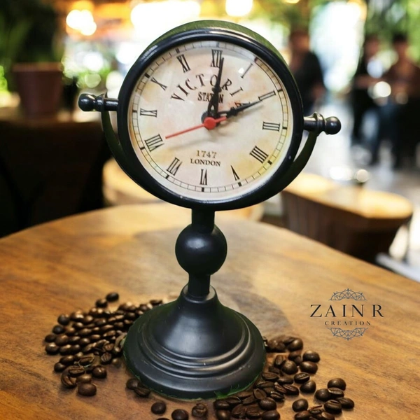 Sold By ZAIN R CREATION Table Clock for Office, Home Use - H.9.5'' L.6.5'' Base. 4'', Black, Iron