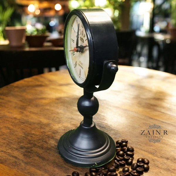 Sold By ZAIN R CREATION Table Clock for Office, Home Use - H.9.5'' L.6.5'' Base. 4'', Black, Iron
