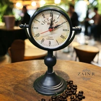 Sold By ZAIN R CREATION Table Clock for Office, Home Use - H.9.5'' L.6.5'' Base. 4'', Black, Iron
