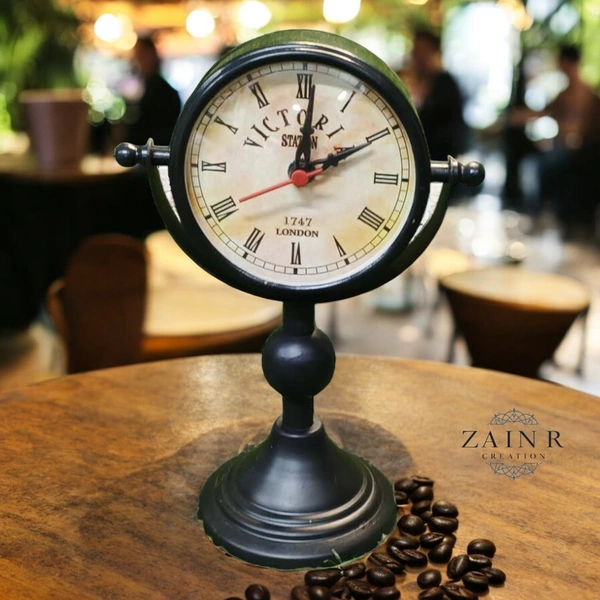 Sold By ZAIN R CREATION Table Clock for Office, Home Use - H.9.5'' L.6.5'' Base. 4'', Black, Iron