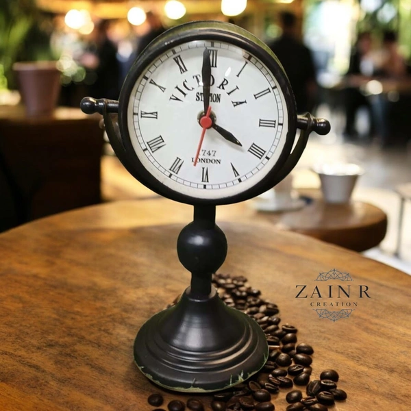 Sold By ZAIN R CREATION Table Clock for Office, Home Use - H.9.5'' L.6.5'' Base. 4'', Black, Iron