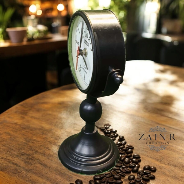 Sold By ZAIN R CREATION Table Clock for Office, Home Use - H.9.5'' L.6.5'' Base. 4'', Black, Iron