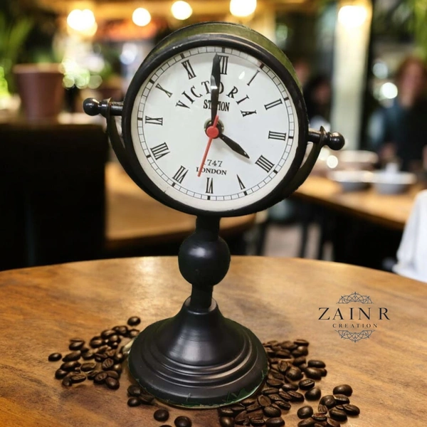 Sold By ZAIN R CREATION Table Clock for Office, Home Use - H.9.5'' L.6.5'' Base. 4'', Black, Iron