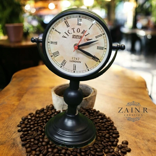 Sold By ZAIN R CREATION Table Clock for Office, Home Use - H.11'' L.7'' B.4.5'', Black, Iron