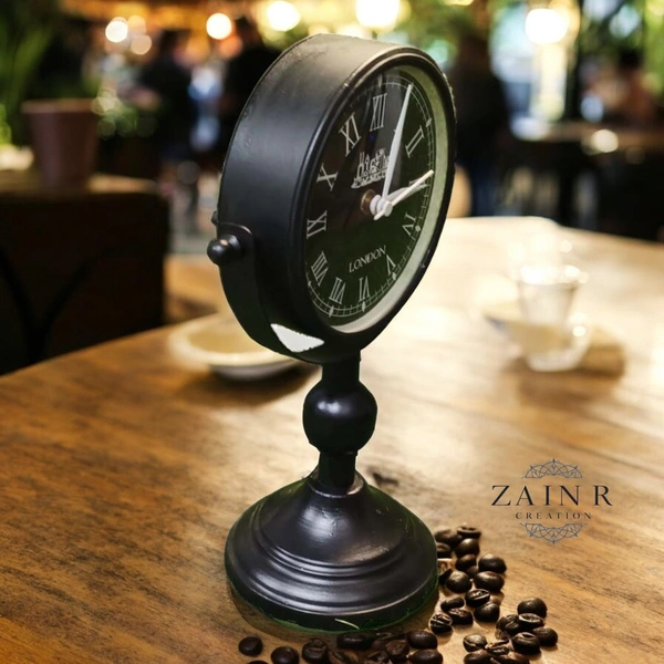 Sold By ZAIN R CREATION Table Clock for Office, Home Use - H.11'' L.7'' B.4.5'', Black, Iron