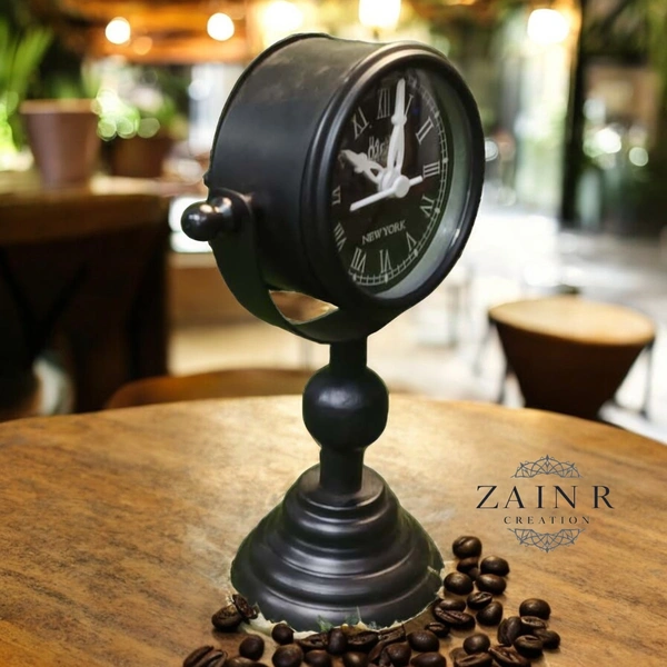 Sold By ZAIN R CREATION Table Clock for Office, Home Use - H.8.5'' L.5'' Base. 3'', Black, Iron