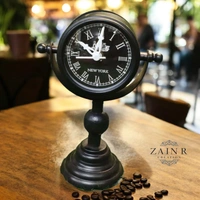 Sold By ZAIN R CREATION Table Clock for Office, Home Use - H.8.5'' L.5'' Base. 3'', Black, Iron