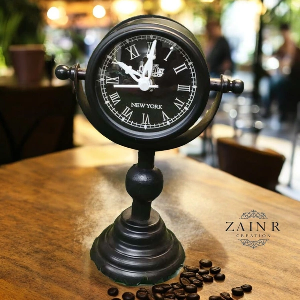 Sold By ZAIN R CREATION Table Clock for Office, Home Use - H.8.5'' L.5'' Base. 3'', Black, Iron