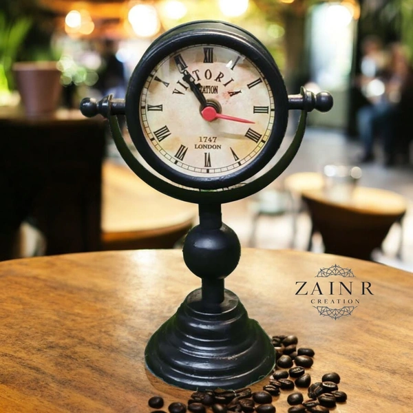 Sold By ZAIN R CREATION Table Clock for Office, Home Use - H.8.5'' L.5'' Base. 3'', Black, Iron