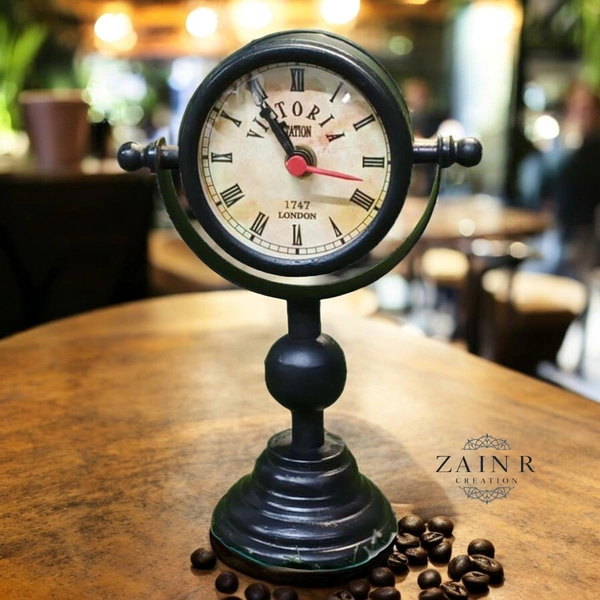 Sold By ZAIN R CREATION Table Clock for Office, Home Use - H.8.5'' L.5'' Base. 3'', Black, Iron