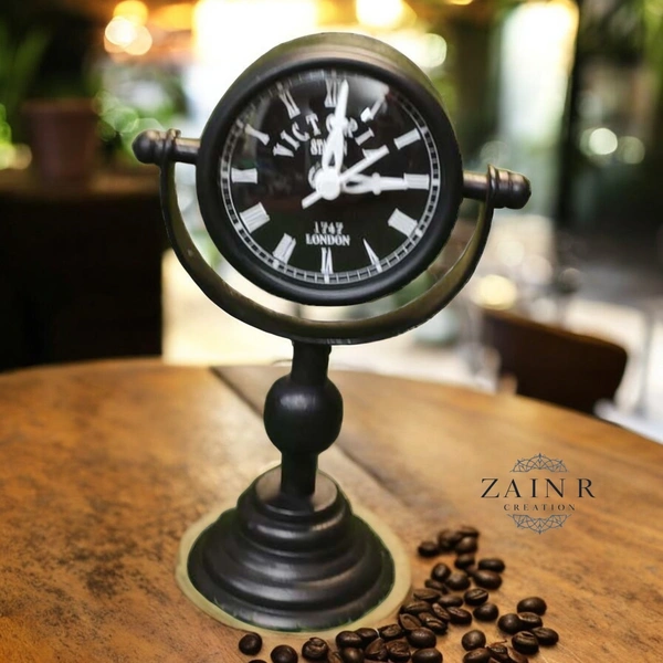 Sold By ZAIN R CREATION Table Clock for Office, Home Use - H.8.5'' L.5'' Base. 3'', Black, Iron