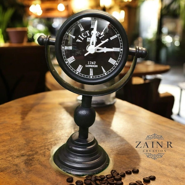 Sold By ZAIN R CREATION Table Clock for Office, Home Use - H.8.5'' L.5'' Base. 3'', Black, Iron