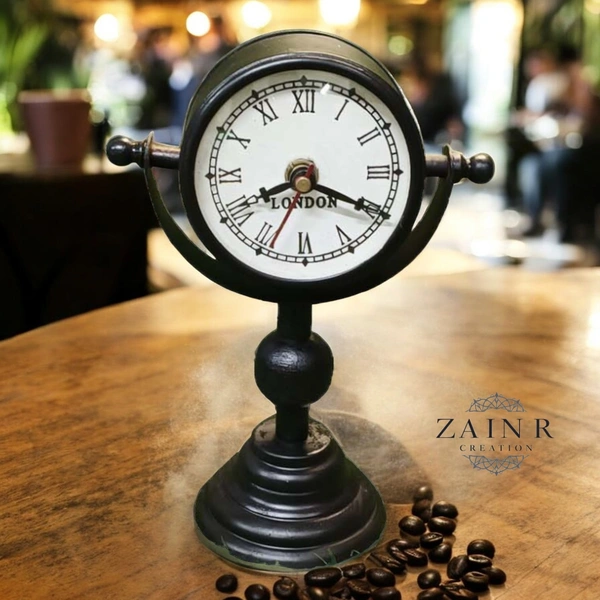 Sold By ZAIN R CREATION Table Clock for Office, Home Use - H.8.5'' L.5'' Base. 3'', Black, Iron