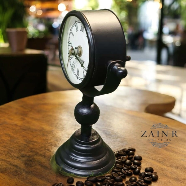 Sold By ZAIN R CREATION Table Clock for Office, Home Use - H.8.5'' L.5'' Base. 3'', Black, Iron