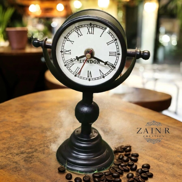 Sold By ZAIN R CREATION Table Clock for Office, Home Use - H.8.5'' L.5'' Base. 3'', Black, Iron