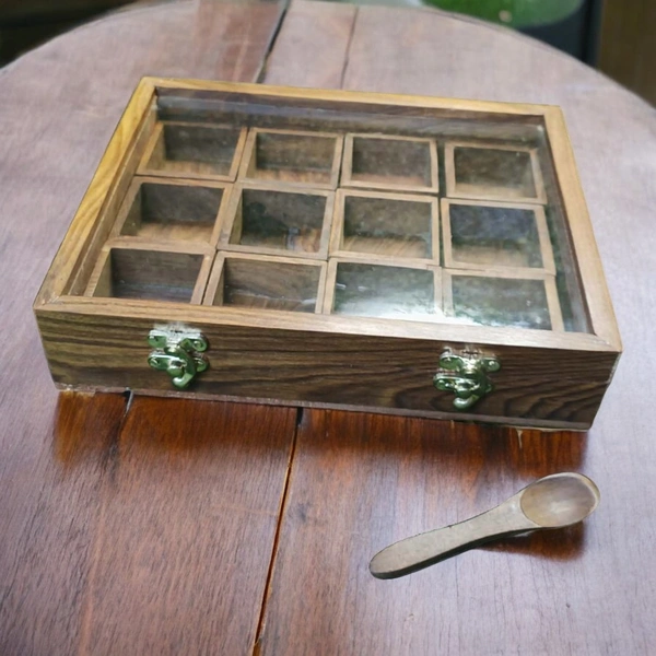 Sold By ZAIN R CREATION Spice Box with Spoon - L.10'' W.8'' H.2.5''