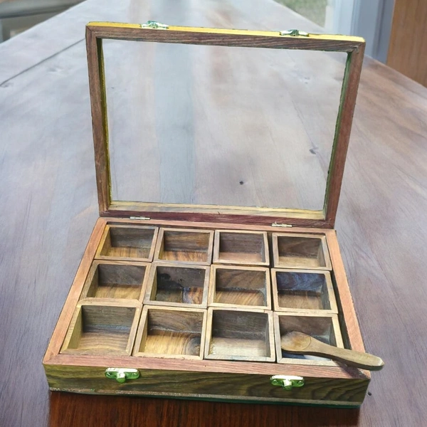 Sold By ZAIN R CREATION Spice Box with Spoon - L.10'' W.8'' H.2.5''