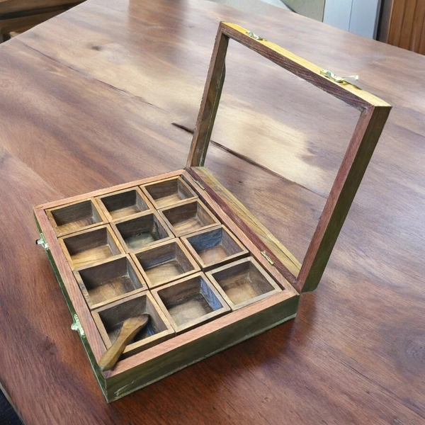 Sold By ZAIN R CREATION Spice Box with Spoon - L.10'' W.8'' H.2.5''