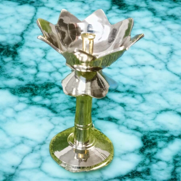 Sold By ZAIN R CREATION Decorative Lotus Diya - H.4.5'' Dia.3'' B.2.5'', Brass