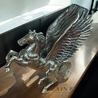 Sold By ZAIN R CREATION Decorative Flying Horse Angel Home Office Showpiece - H.12'' L.10'' W.3'', Nickel, Aluminium