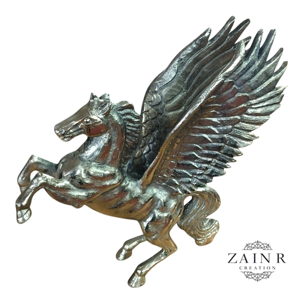 Sold By ZAIN R CREATION Decorative Flying Horse Angel Home Office Showpiece - H.12'' L.10'' W.3'', Nickel, Aluminium
