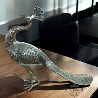 Sold By ZAIN R CREATION Decorative Peacock Sculptures - L.16'' H.15'' W.4'', Nickel, Aluminium