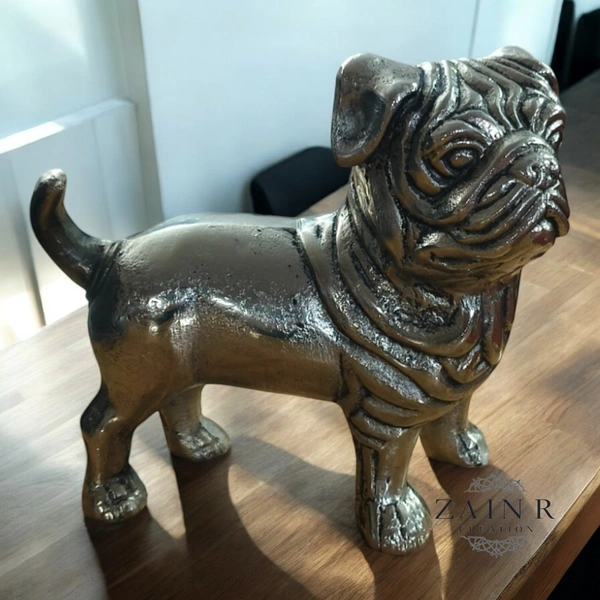 Sold By ZAIN R CREATION Decorative Sculptures of Standing Pug Dogs - L.7.5'' H.7'' W.3'', Nickel, Aluminium