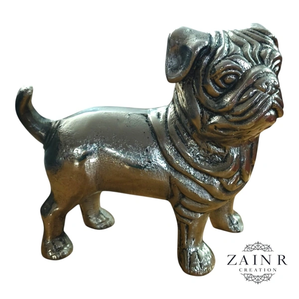 Sold By ZAIN R CREATION Decorative Sculptures of Standing Pug Dogs - L.7.5'' H.7'' W.3'', Nickel, Aluminium
