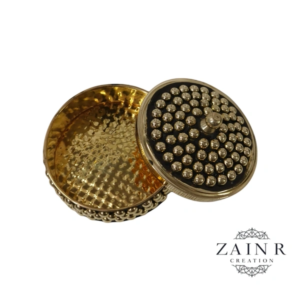 Sold By ZAIN R CREATION A Sindoor or Kumkum pot is a traditional container used to store sacred red powder - L.2.75'' H.1.57'', Polished, Brass