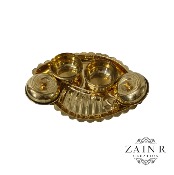 Sold By ZAIN R CREATION Spillbox Traditional Brass Kumkum/Sindoor Box holder for puja Thali- sangu with bowl Brass - L.5.5'' W.4'' H.1.77'', Polished, Brass