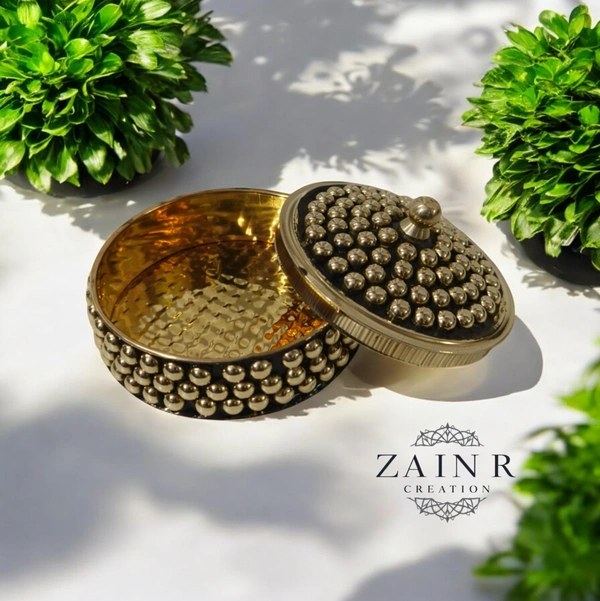Sold By ZAIN R CREATION A Sindoor or Kumkum pot is a traditional container used to store sacred red powder - L.2.75'' H.1.57'', Polished, Brass