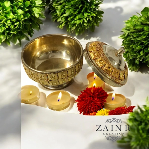 Sold By ZAIN R CREATION A Sindoor or Kumkum pot is a traditional container used to store sacred red powder - H.2'' B.2'', Brass