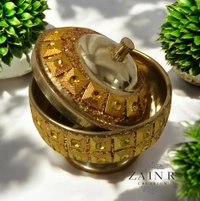 Sold By ZAIN R CREATION A Sindoor or Kumkum pot is a traditional container used to store sacred red powder - H.2'' B.2'', Brass