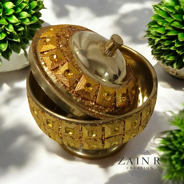 Sold By ZAIN R CREATION A Sindoor or Kumkum pot is a traditional container used to store sacred red powder - H.2'' B.2'', Brass