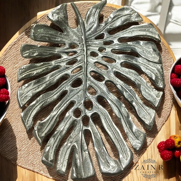 Sold By ZAIN R CREATION Tray Leaf - L.9'' H.1'' B.7'', Nickel, Aluminium