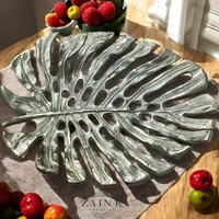 Sold By ZAIN R CREATION Tray Leaf - L.9'' H.1'' B.7'', Nickel, Aluminium