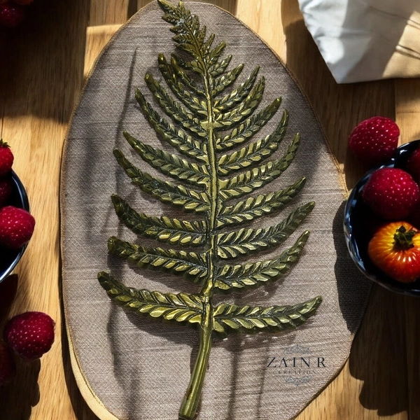Sold By ZAIN R CREATION Leaf Tray - L.15.5'' H.2'' B.7'', Brass, Aluminium