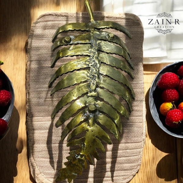 Sold By ZAIN R CREATION Leaf Tray - L.15.5'' H.2'' B.7'', Brass, Aluminium