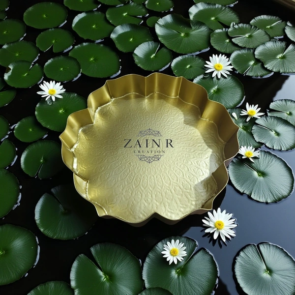 Sold By ZAIN R CREATION Etching Design Urli - DIA.9'' H.1.25'', Gold, Iron