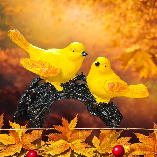 Sold By ZAIN R CREATION Birds Sitting on Branch - L.8.5'' H.5'' B.2'', Yellow, Polyresin